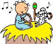  Baby Jesus In The Manger With His Sheep Playing Music Clipart Picture- el nino jesus en su pesebre