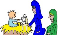 Baby Jesus In Manger Feeding Sheep Mary Joseph Clipart Picture- el nino jesus en su pesebre