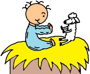 Baby Jesus In Manger Playing Patty Cake With Sheep Clipart Picture- el nino jesus en su pesebre
