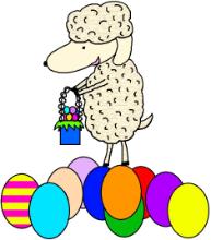Sheep With Easter Basket and Easter Eggs Clipart