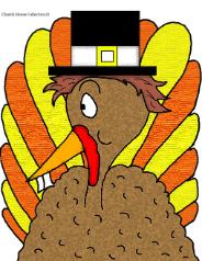 Turkey Wearing A pilgrim hat clip art image picture for bulletin board Thanksgiving