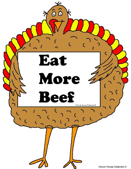 Turkey holding sign eat more beef clipart