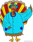 Thanksgiving Turkey wearing winter coat and earmuffs clipart picture image for bulletin board