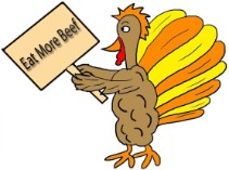 Turkey Holding Sign That says Eat More Beef Clipart
