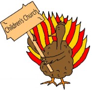 Turkey Holding Sign That say's children's church clipart