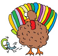 Thanksgiving Turkey Clipart- Little Bird Broke Feather Off Turkey Clipart